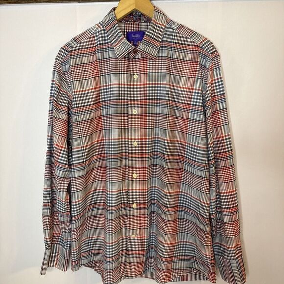 Tallia Men Button Up Shirt L 16.5 Plaid Floral Long Sleeve Colorful Spring Corp - Picture 3 of 11